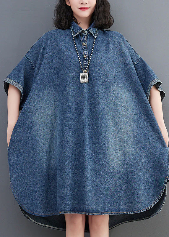 Loose Blue Button Side Open Maxi Denim Dress Summer - Image 3