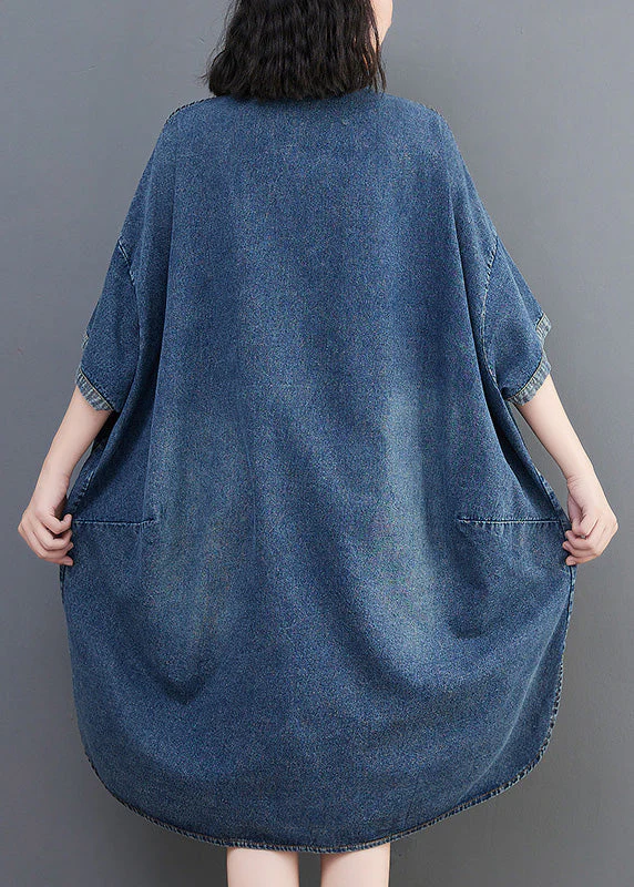 Loose Blue Button Side Open Maxi Denim Dress Summer - Image 4
