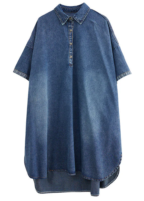 Loose Blue Button Side Open Maxi Denim Dress Summer - Image 5