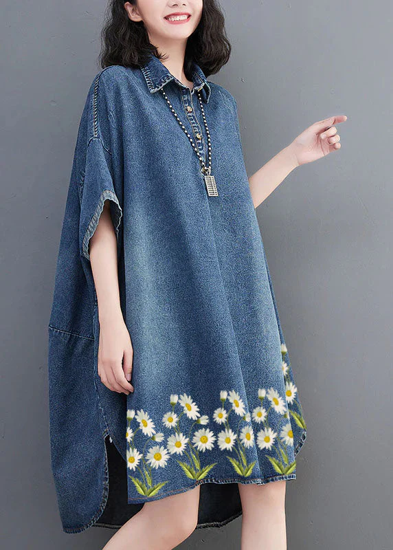 Loose Blue Button Side Open Maxi Denim Dress Summer - Image 7