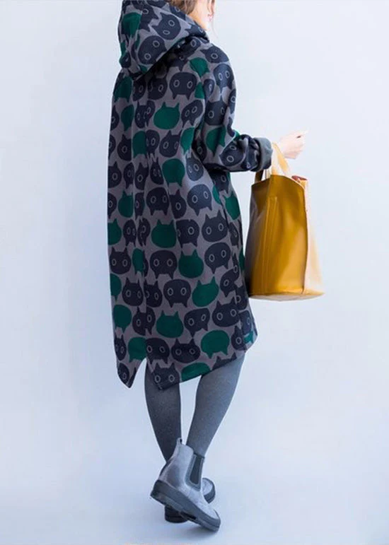 Loose Blue Cartoon Print Cotton Hooded Sweatshirts Dresses Spring - Image 5