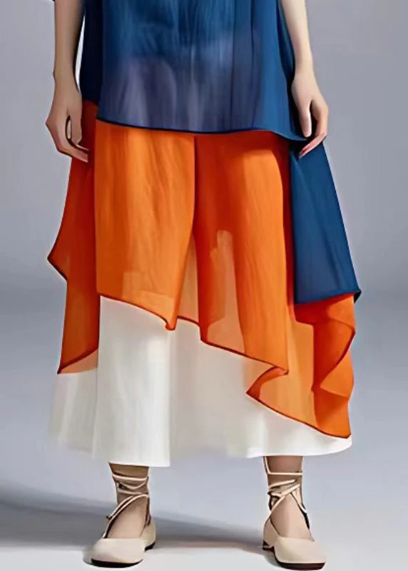 Loose Blue O-Neck Patchwork Chiffon Long Dress Summer - Image 5