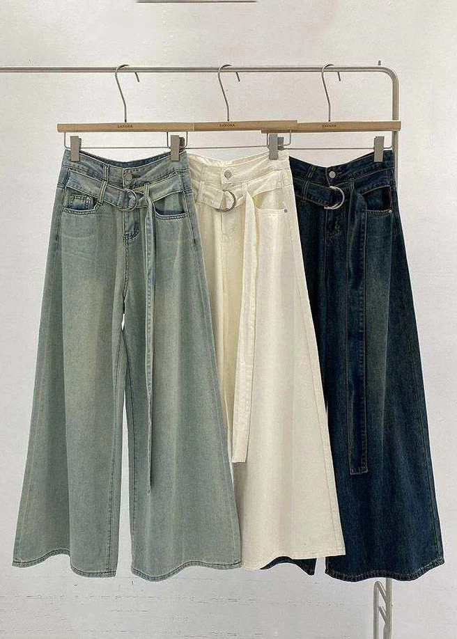Loose Blue Patchwork High Waist Wide Leg Jeans Spring - Image 4