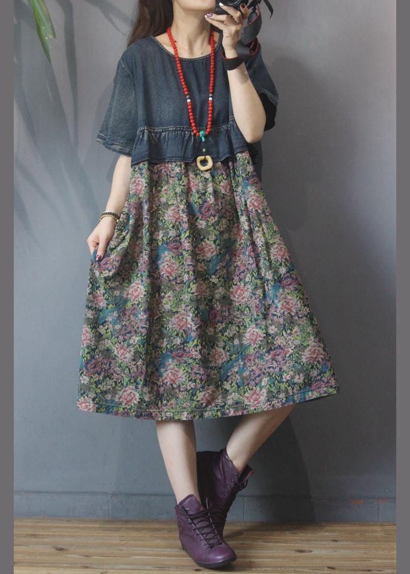 Loose Blue Patchwork  Print Loose Summer Holiday Dress - Image 2