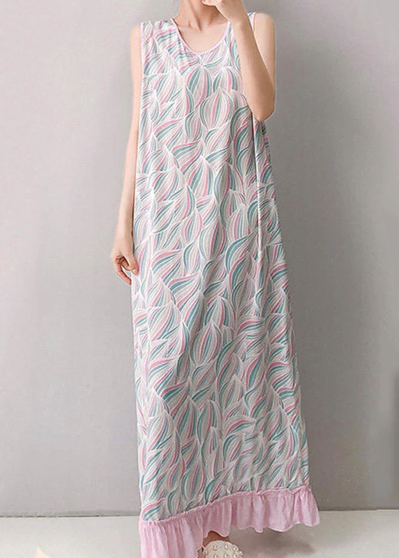 Loose Blue Patchwork Ruffled Maxi Dresses Sleeveless - Image 3