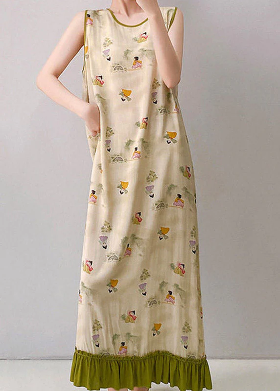 Loose Blue Patchwork Ruffled Maxi Dresses Sleeveless - Image 5