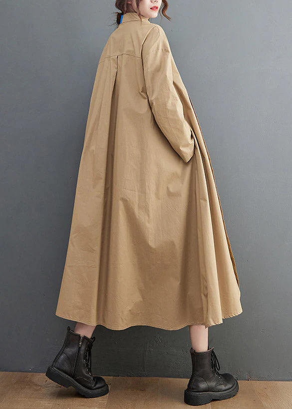 Loose Blue Peter Pan Collar Button asymmetrical design Pockets Shirt Dresses Spring - Image 4