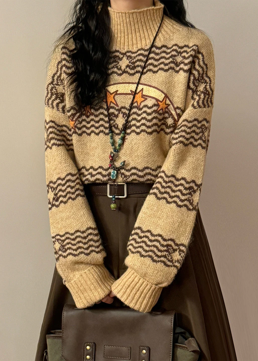 Loose Blue Striped Stars Knit Sweaters Winter - Image 2
