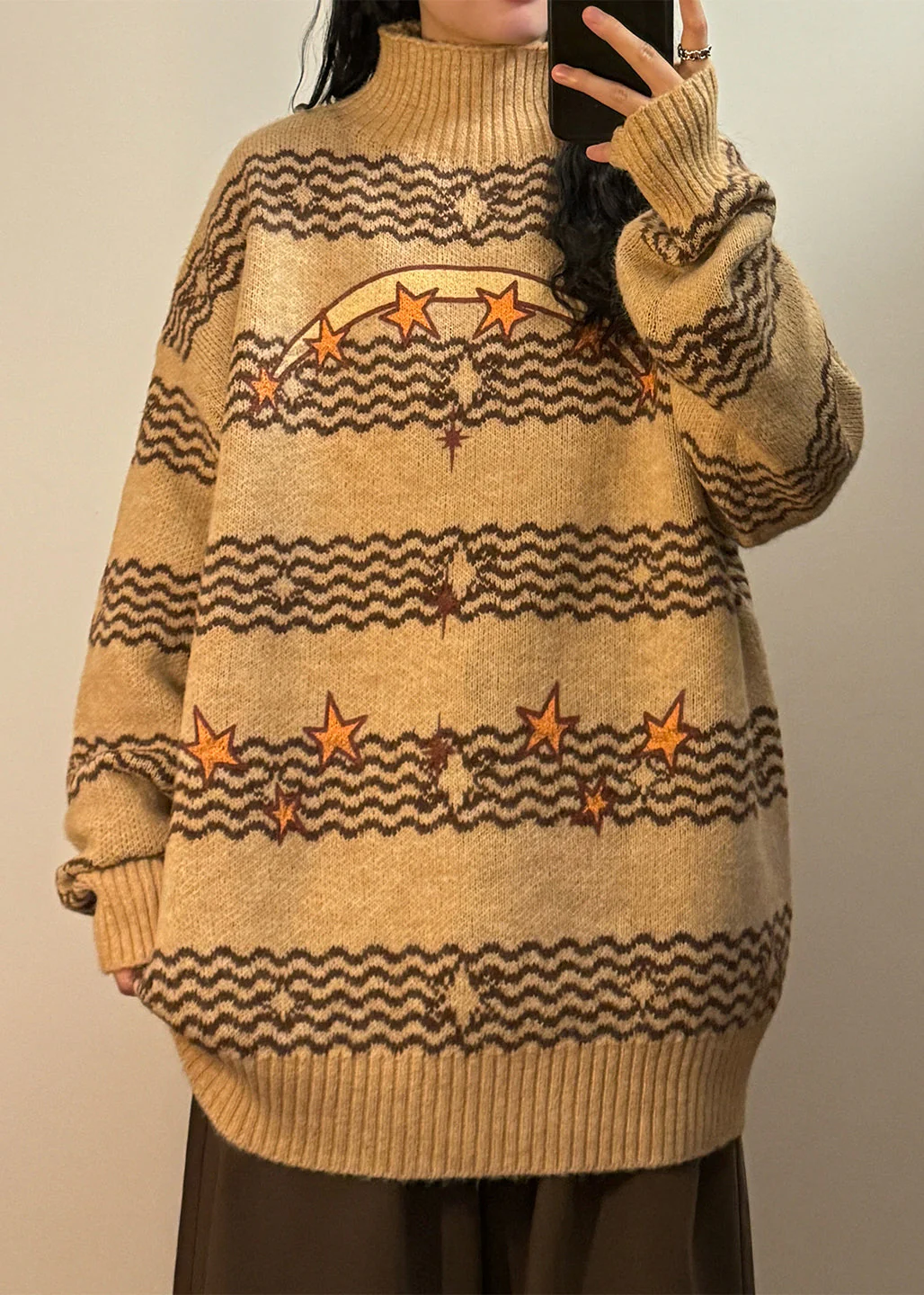 Loose Blue Striped Stars Knit Sweaters Winter - Image 3