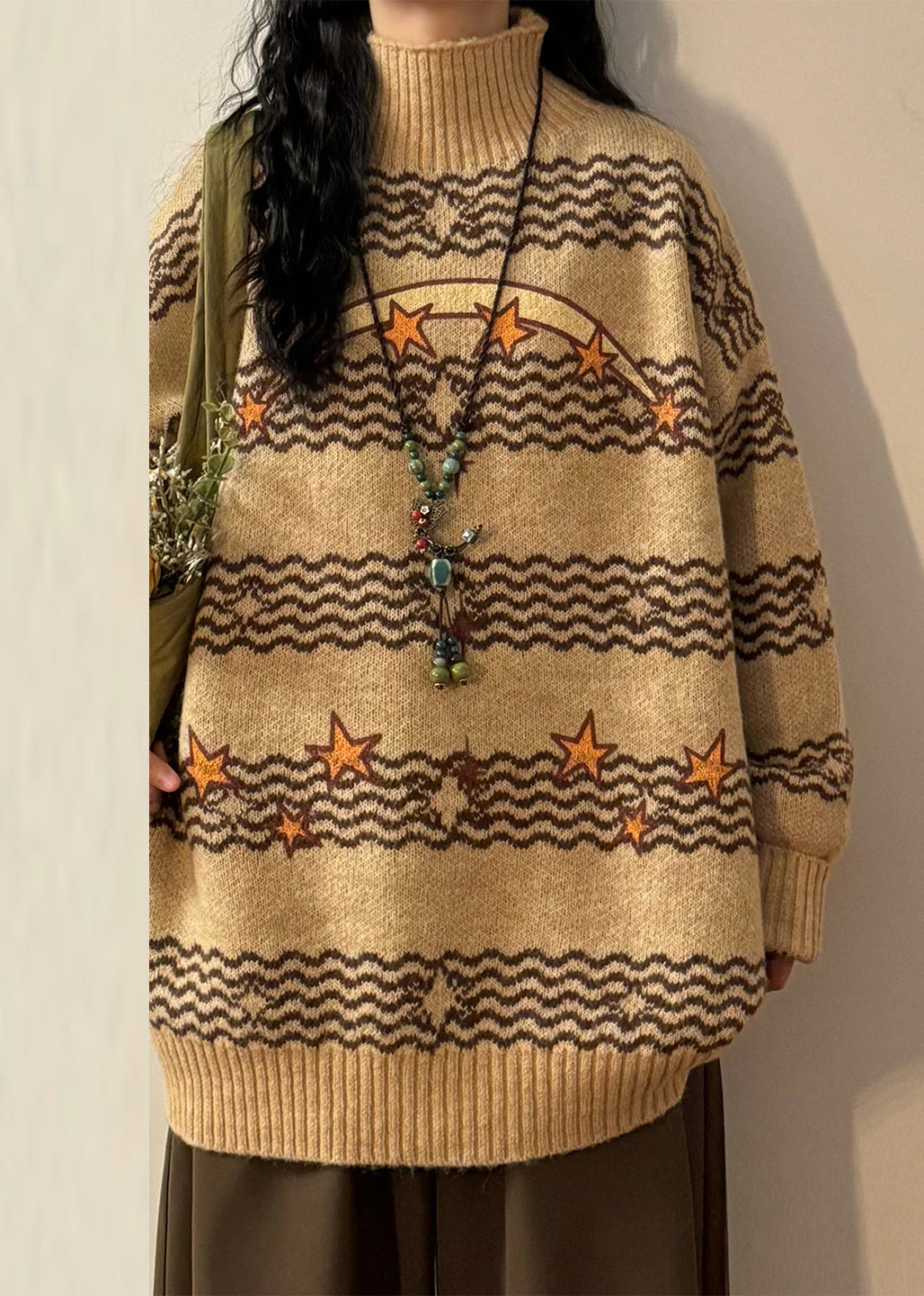 Loose Blue Striped Stars Knit Sweaters Winter - Image 4