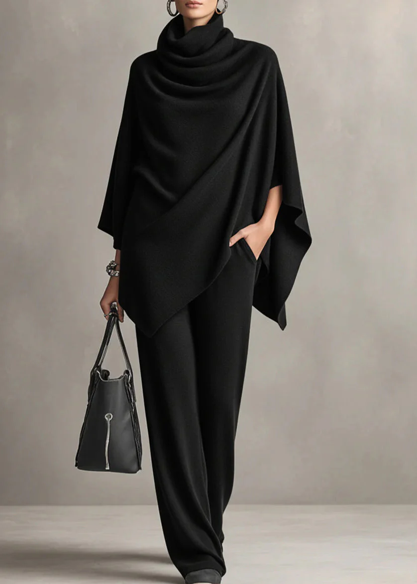 Loose Camel Turtleneck Pockets Tops And Pants Two-Piece Set - Image 3