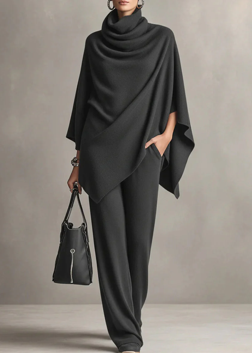 Loose Camel Turtleneck Pockets Tops And Pants Two-Piece Set - Image 5
