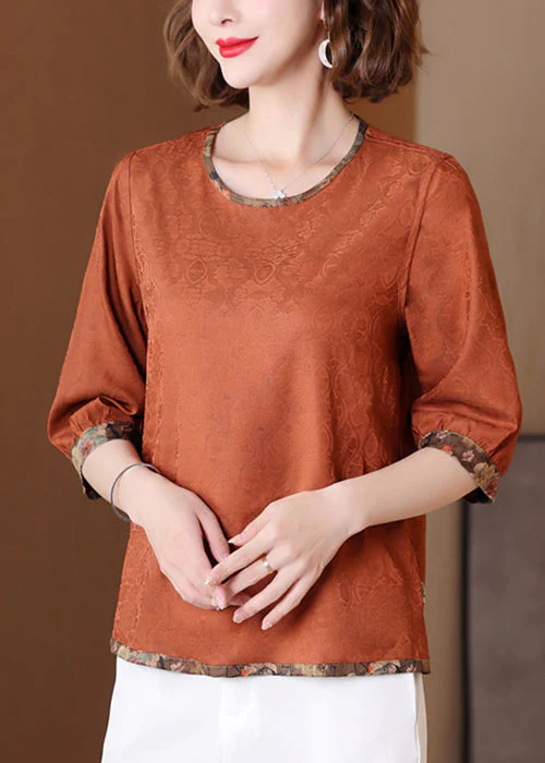 Loose Coffee O Neck Print Wear On Both Sides Silk Shirts Summer - Image 2