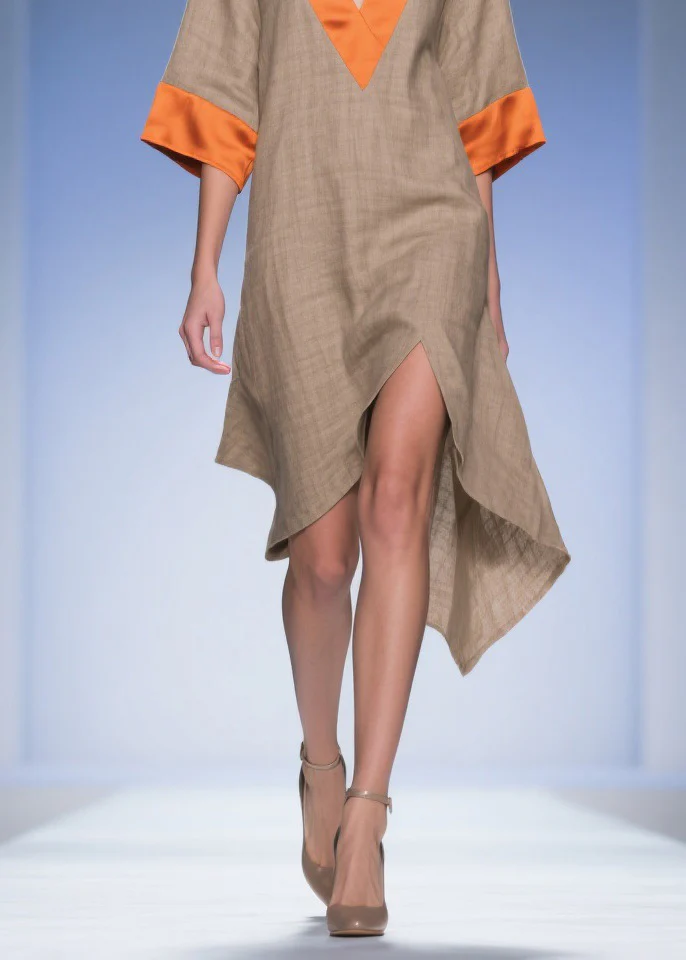 Loose Colorblock Asymmetrical Patchwork Linen Silk Dresses Summer - Image 4
