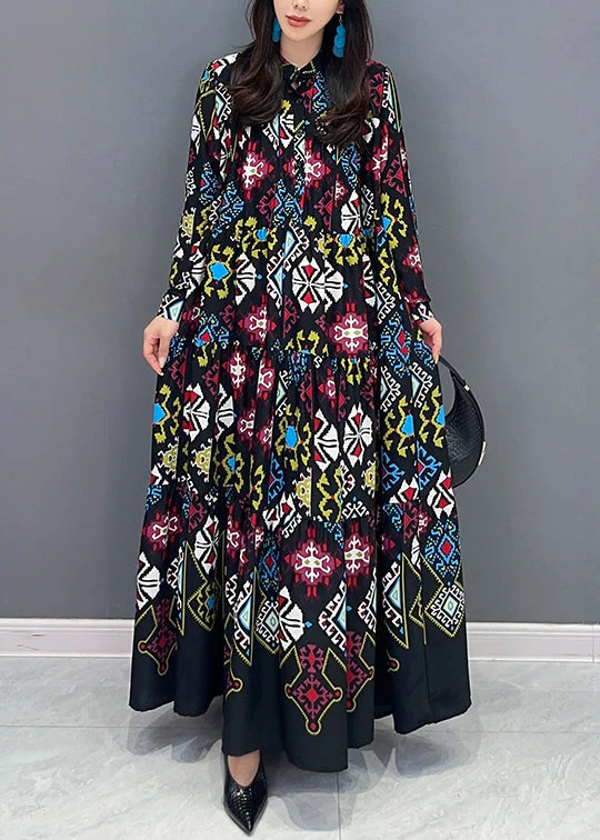 Loose Colorblock Button Print Wrinkled Cotton Blouses Dress Fall - Image 3