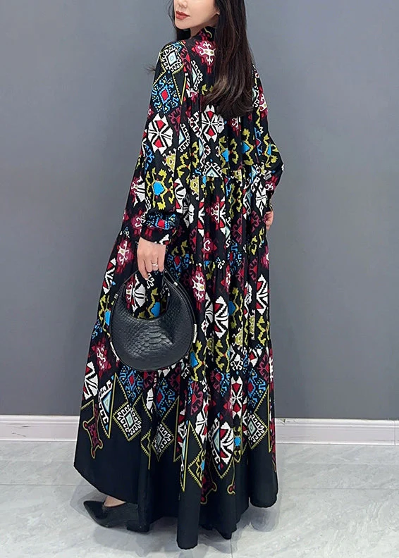 Loose Colorblock Button Print Wrinkled Cotton Blouses Dress Fall - Image 5