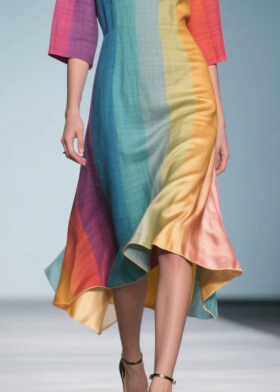 Loose Gradient Color V Neck Linen Silk Maxi Dress Summer - Image 4