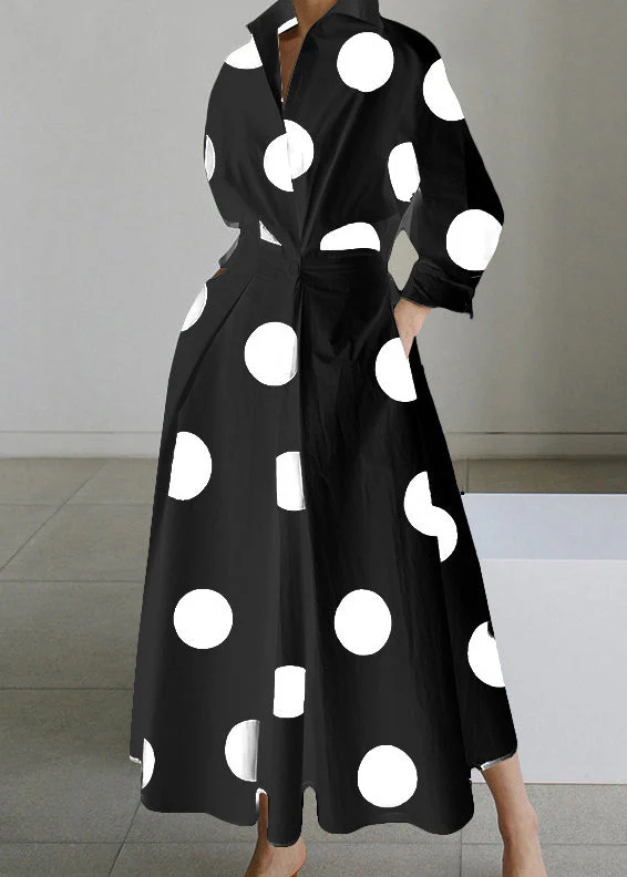 Loose Green Dot Button Pockets Cotton Shirts Dress Spring - Image 3