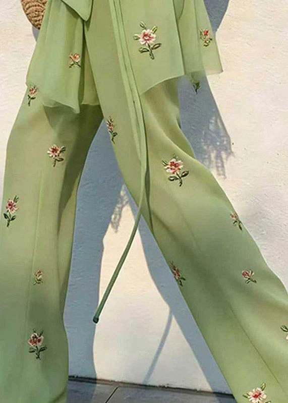 Loose Green Elastic Waist Patchwork Tulle Straight Pants - Image 4