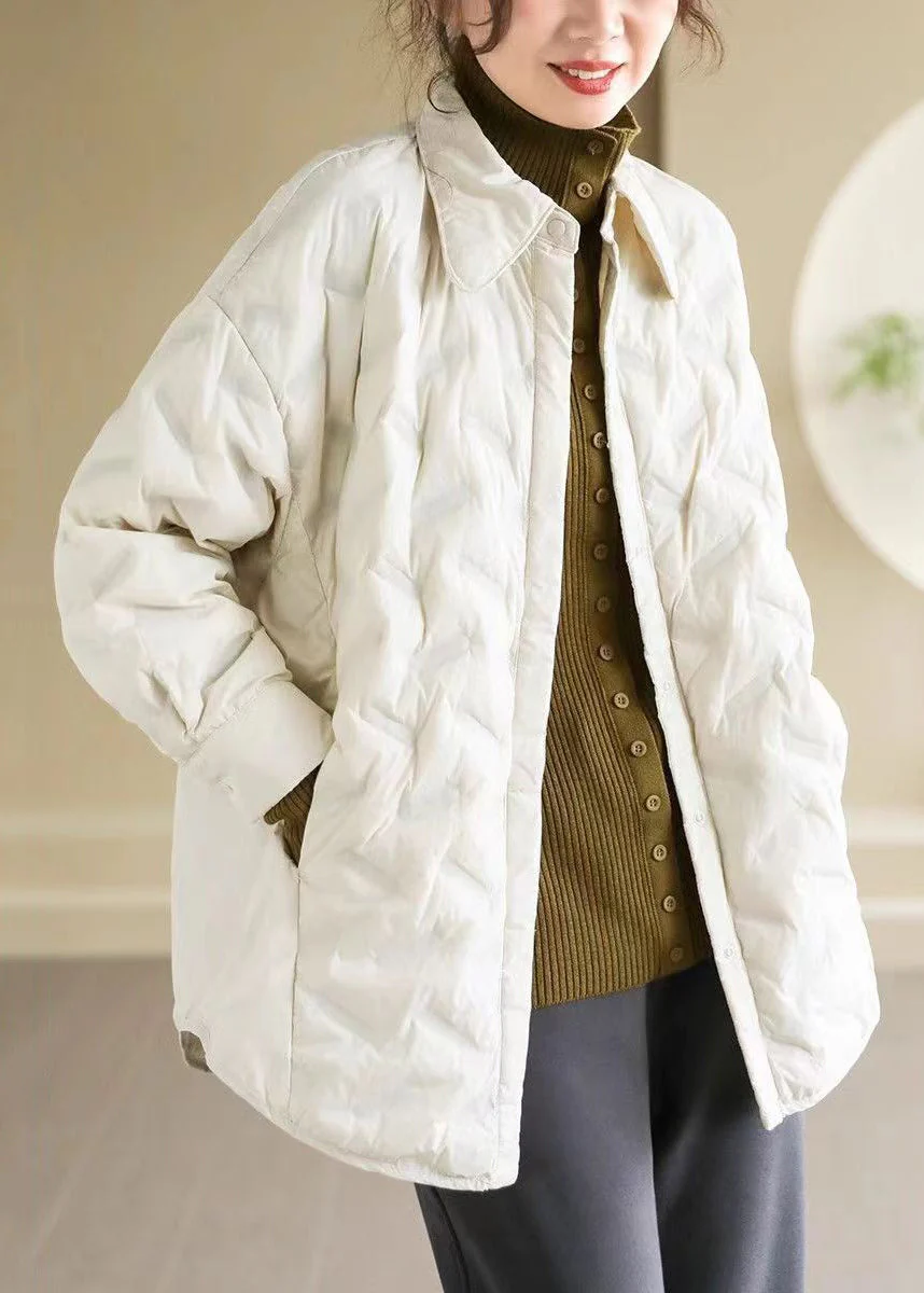 Loose Green Peter Pan Collar Button Pockets Duck Down Shirts Coat Spring - Image 2