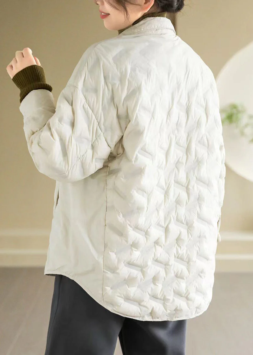 Loose Green Peter Pan Collar Button Pockets Duck Down Shirts Coat Spring - Image 5
