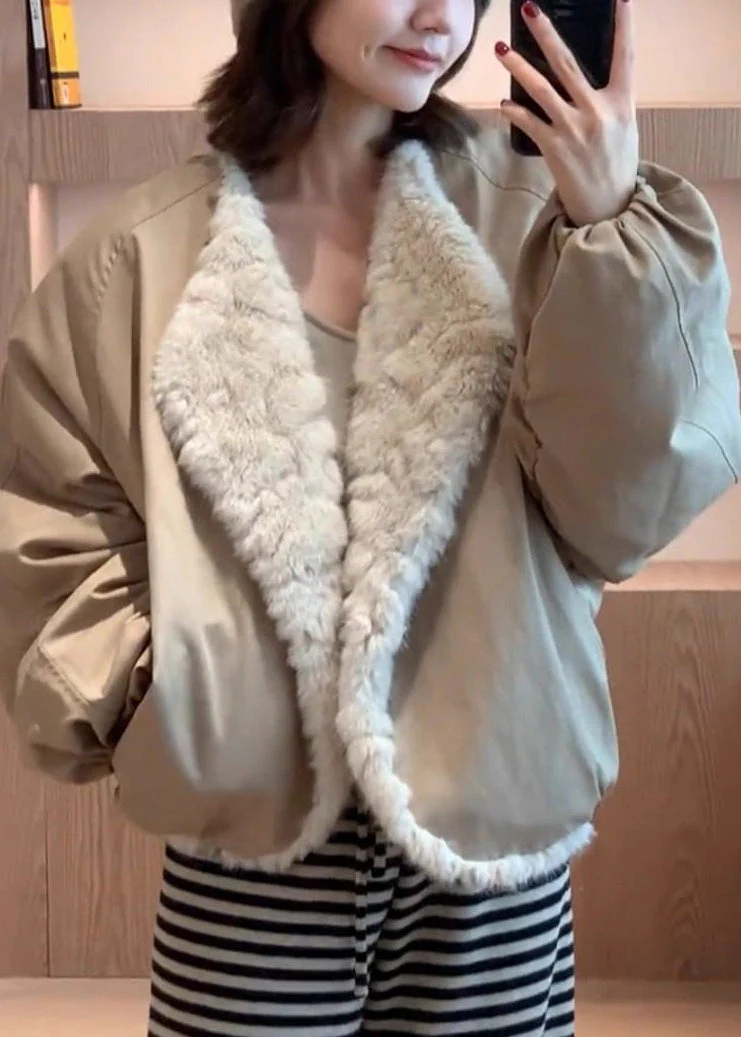Loose Green Pockets Wear On Both Sides Solid Fluffy Coats - Image 2