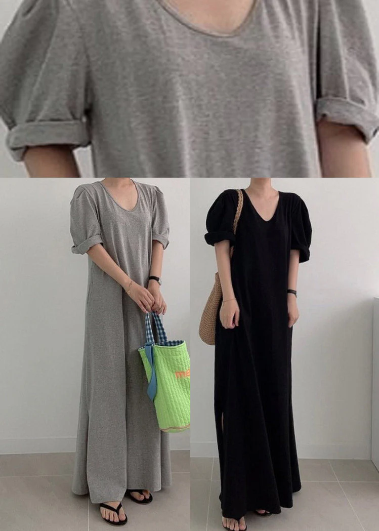 Loose Grey O-Neck Cozy Knit Long Dress Summer - Image 5