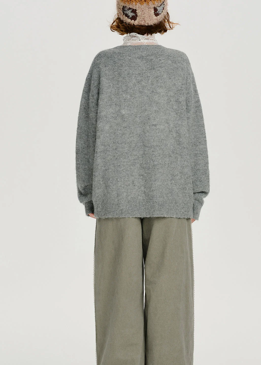 Loose Grey O Neck Thick Jacquard Knit Sweater Tops Winter - Image 5