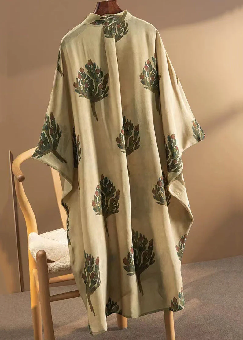 Loose Khaki Button Print Patchwork Cotton Dress Summer - Image 3