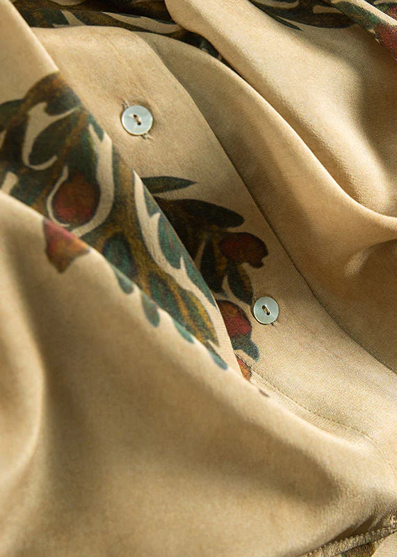 Loose Khaki Button Print Patchwork Cotton Dress Summer - Image 4