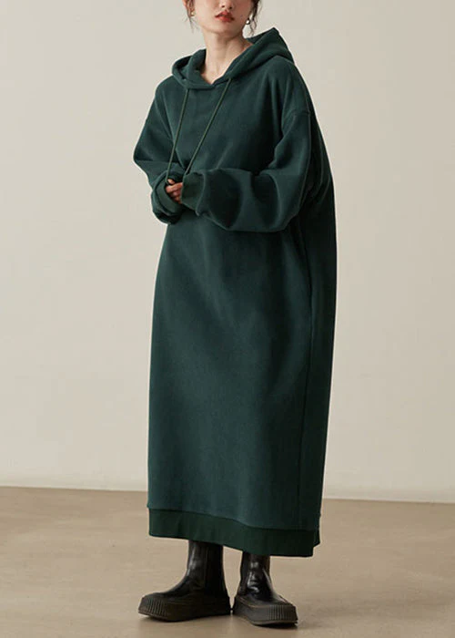 Loose Khaki Hooded Pockets Woolen Long Dresses Fall - Image 4