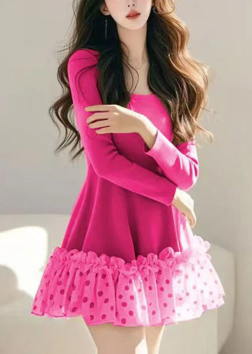 Loose Khaki Ruffled Dot Tulle Patchwork Mid Dress Spring - Image 2