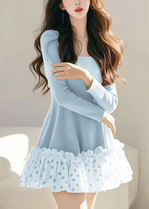 Loose Khaki Ruffled Dot Tulle Patchwork Mid Dress Spring - Image 5