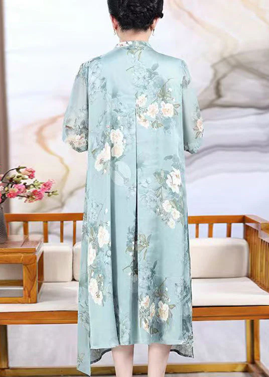 Loose Light Green Tasseled Print False Two Pieces Chiffon Dress Summer - Image 5