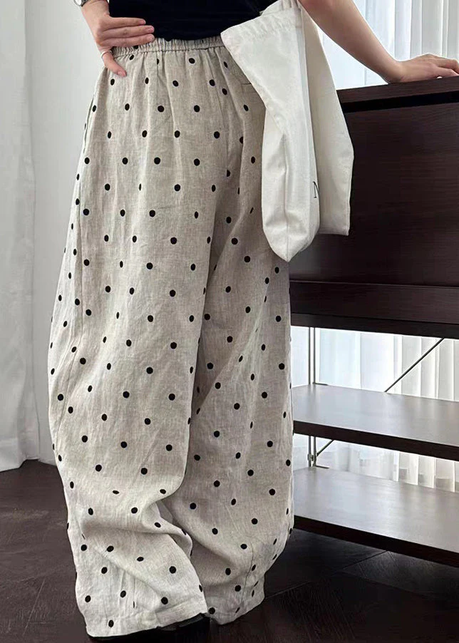 Loose Light Grey Dot Print Elastic Waist Wide Leg Pants Summer - Image 5