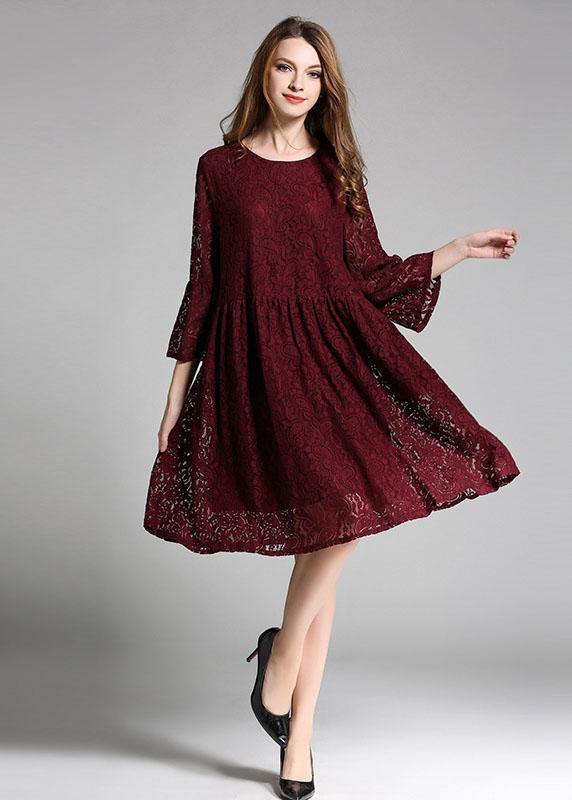 Loose Mulberry Lace Wrinkled Spring Long Dress Three Quarter Sleeve - Image 2
