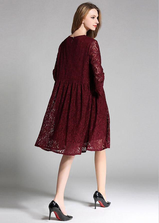 Loose Mulberry Lace Wrinkled Spring Long Dress Three Quarter Sleeve - Image 4