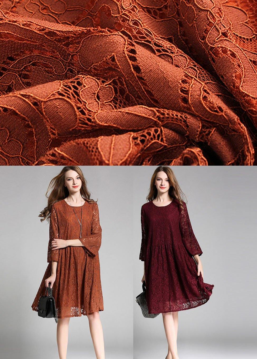 Loose Mulberry Lace Wrinkled Spring Long Dress Three Quarter Sleeve - Image 5