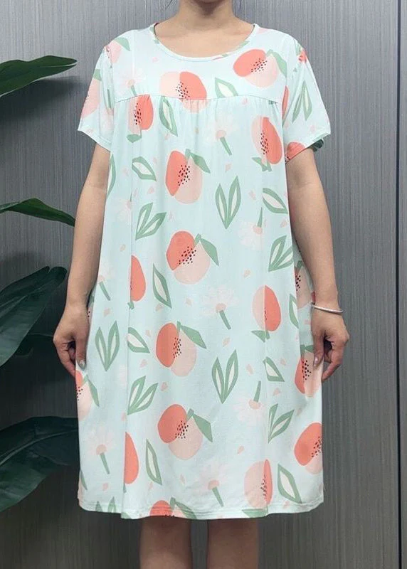 Loose Navy O Neck Print Cotton Pajamas Dresses Summer - Image 2