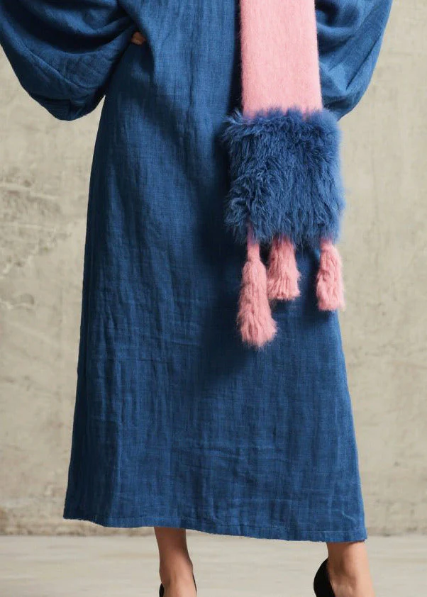 Loose Navy Oversized Cotton Robe Dresses Lantern Sleeve - Image 4