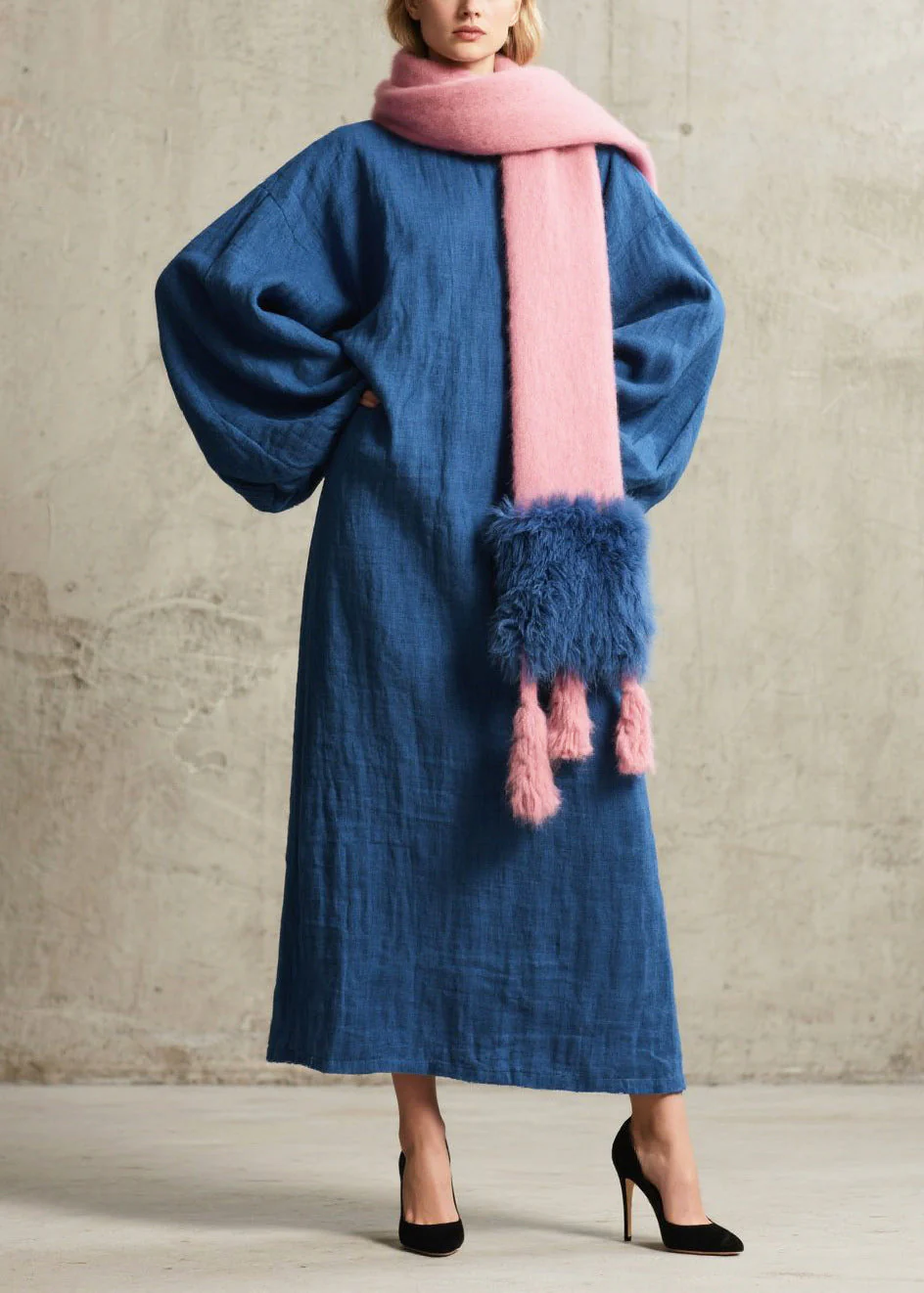Loose Navy Oversized Cotton Robe Dresses Lantern Sleeve - Image 5