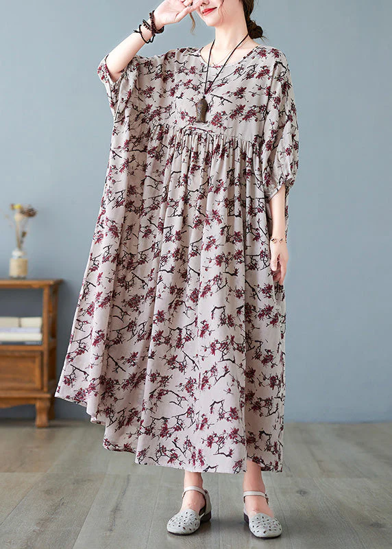 Loose O-Neck Patchwork Wrinkled Cotton Long Dress Summer - Image 3