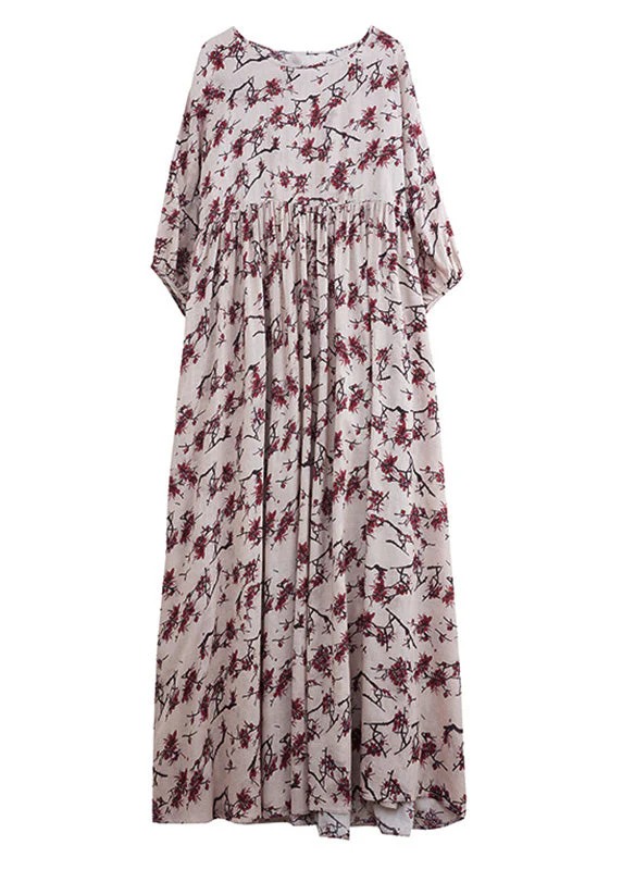 Loose O-Neck Patchwork Wrinkled Cotton Long Dress Summer - Image 5