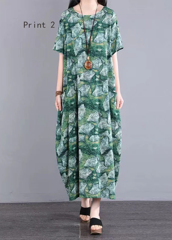 Loose O Neck Print Patchwork Cotton Long Dresses Summer - Image 2