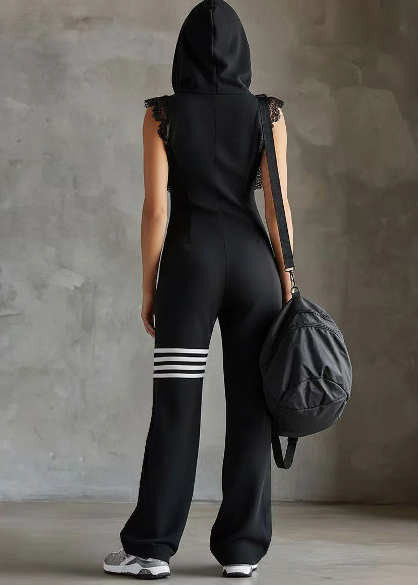 Loose Orange Hooded Striped Cotton Jumpsuits Sleeveless - Image 5