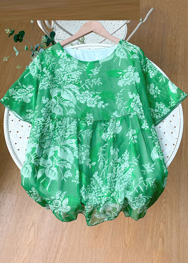 Loose Orange O-Neck Print Patchwork Chiffon T Shirt Summer - Image 4