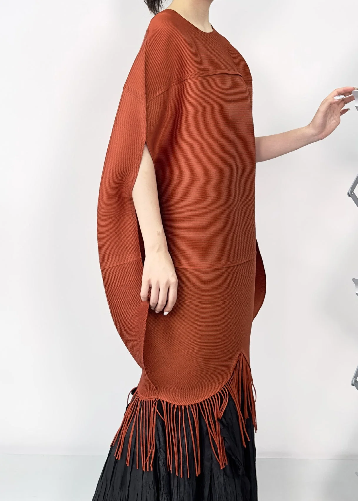 Loose Orange O Neck Tasseled Cotton Dresses Half Sleeve - Image 2