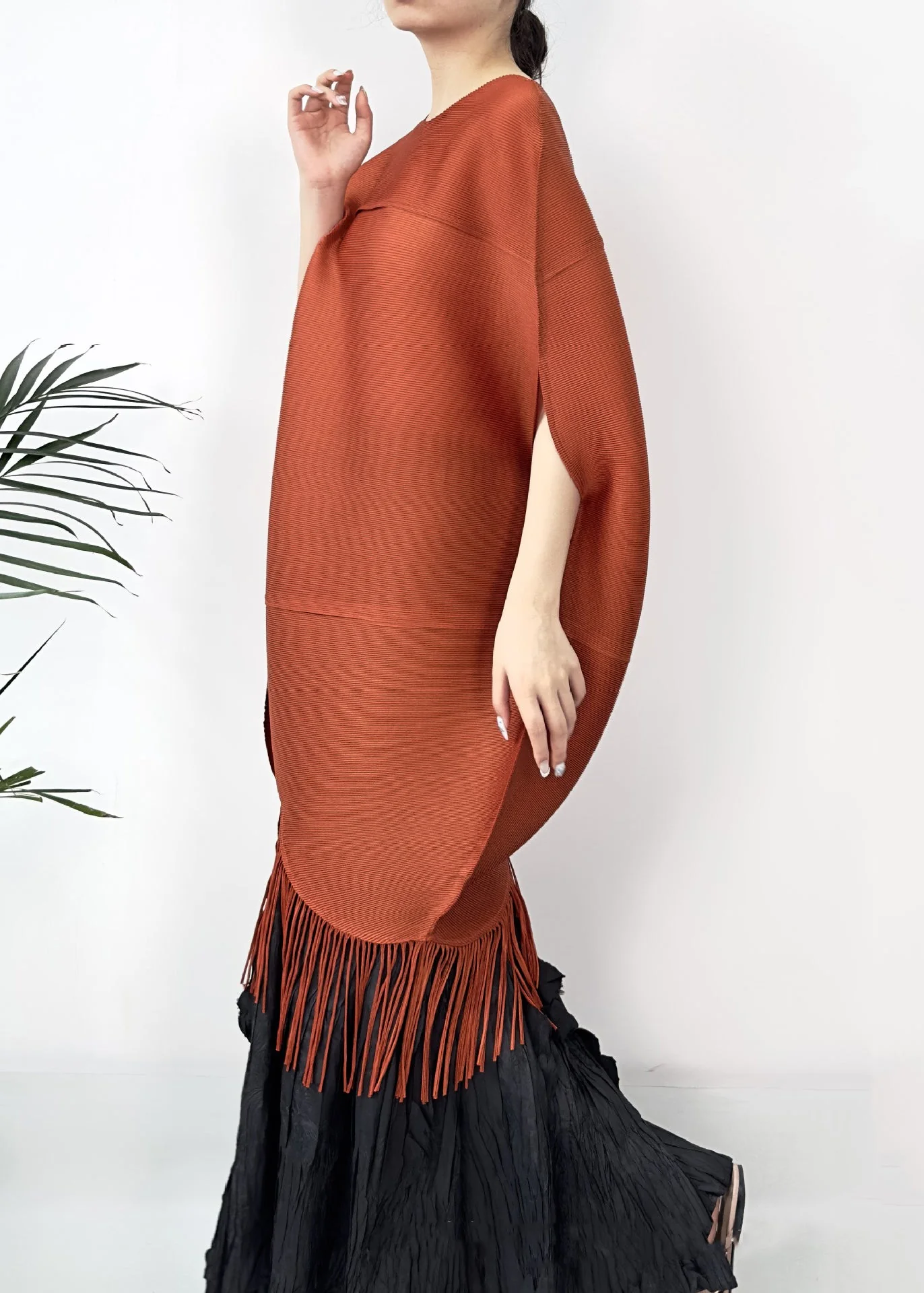 Loose Orange O Neck Tasseled Cotton Dresses Half Sleeve - Image 3