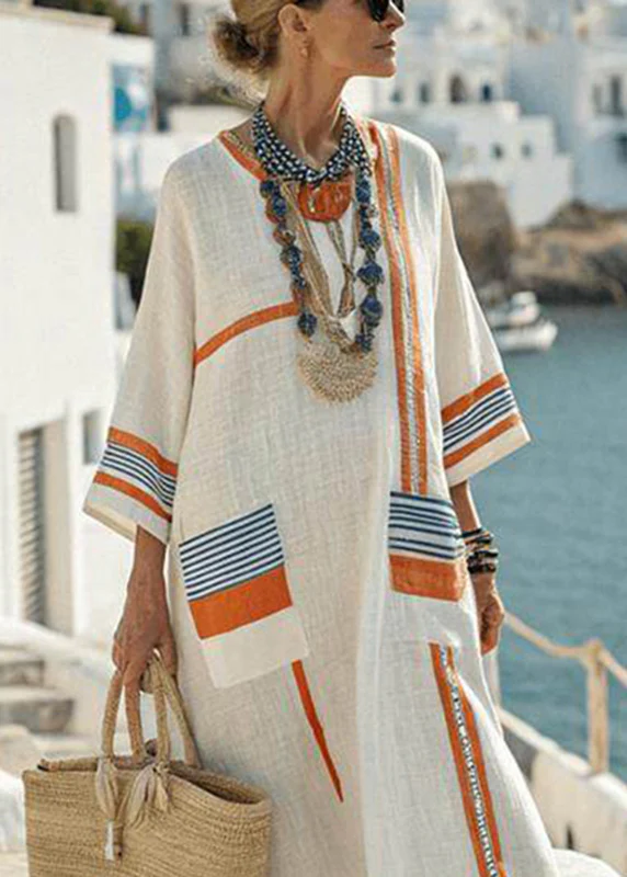 Loose Picture 1 Pockets Patchwork Ankle Dress Short Sleeve - Image 4