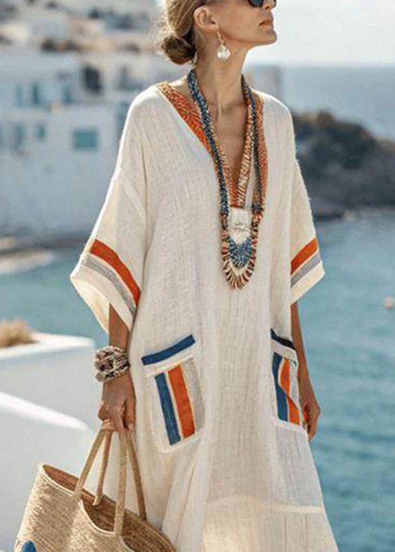 Loose Picture 1 Pockets Patchwork Ankle Dress Short Sleeve - Image 5
